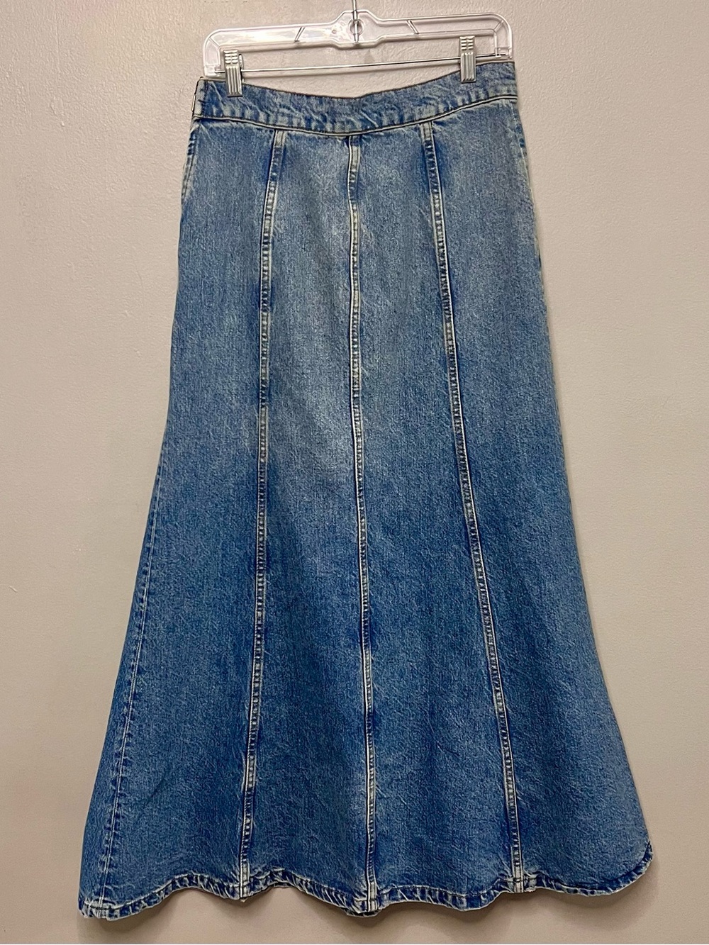 Zara High Waisted Seamed Denim Maxi Skirt A-Line Medium Wash Size Medium Boho - Picture 3 of 8